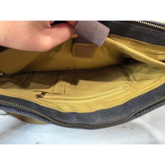 Canvas Navy & Leather Laptop Messenger Bag - Picture 4 of 5